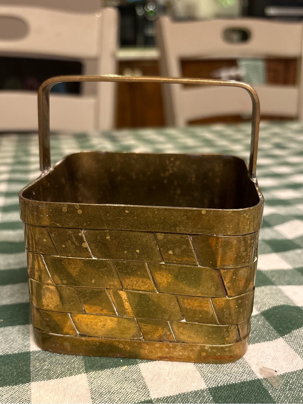 Vintage Brass Basket with Handle